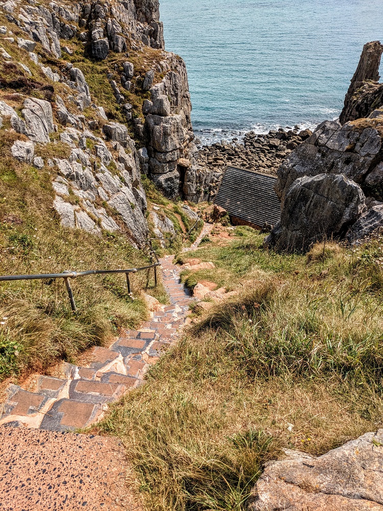Stairs down to St Govan's Chapel