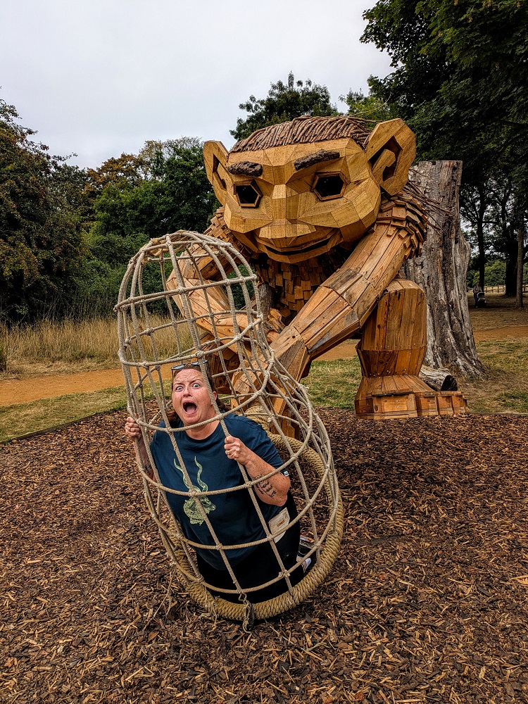 Whipsnade Zoo Thomas Dambo Trolls A Field Study - Lilnut caught a big nut