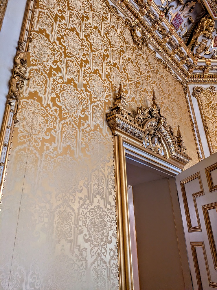 Raby Castle - Silk wall coverings in the octagon drawing room