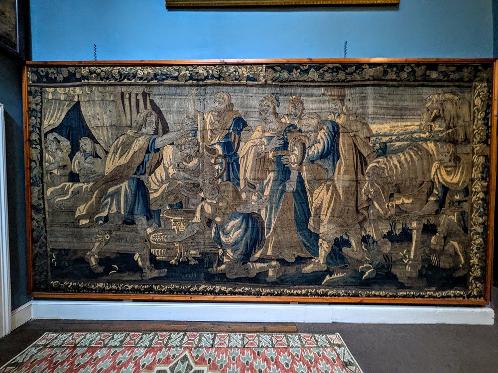 Raby Castle - Tapestry at the bottom of Bulmer's staircase
