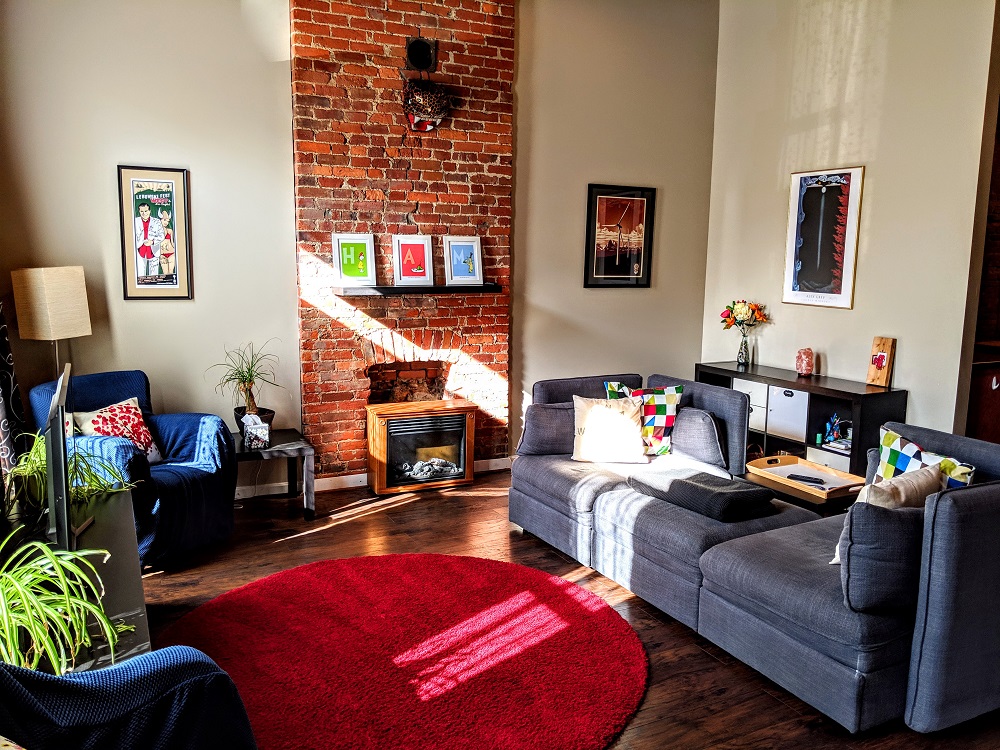 Living room of our Airbnb in Louisville, KY